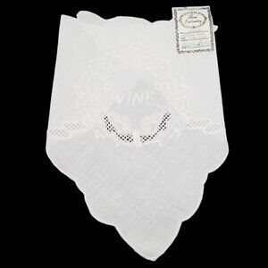 Vintage Boutross Hand Embroidered Irish Linen Madeira Crest Wine Scarf WS8326W